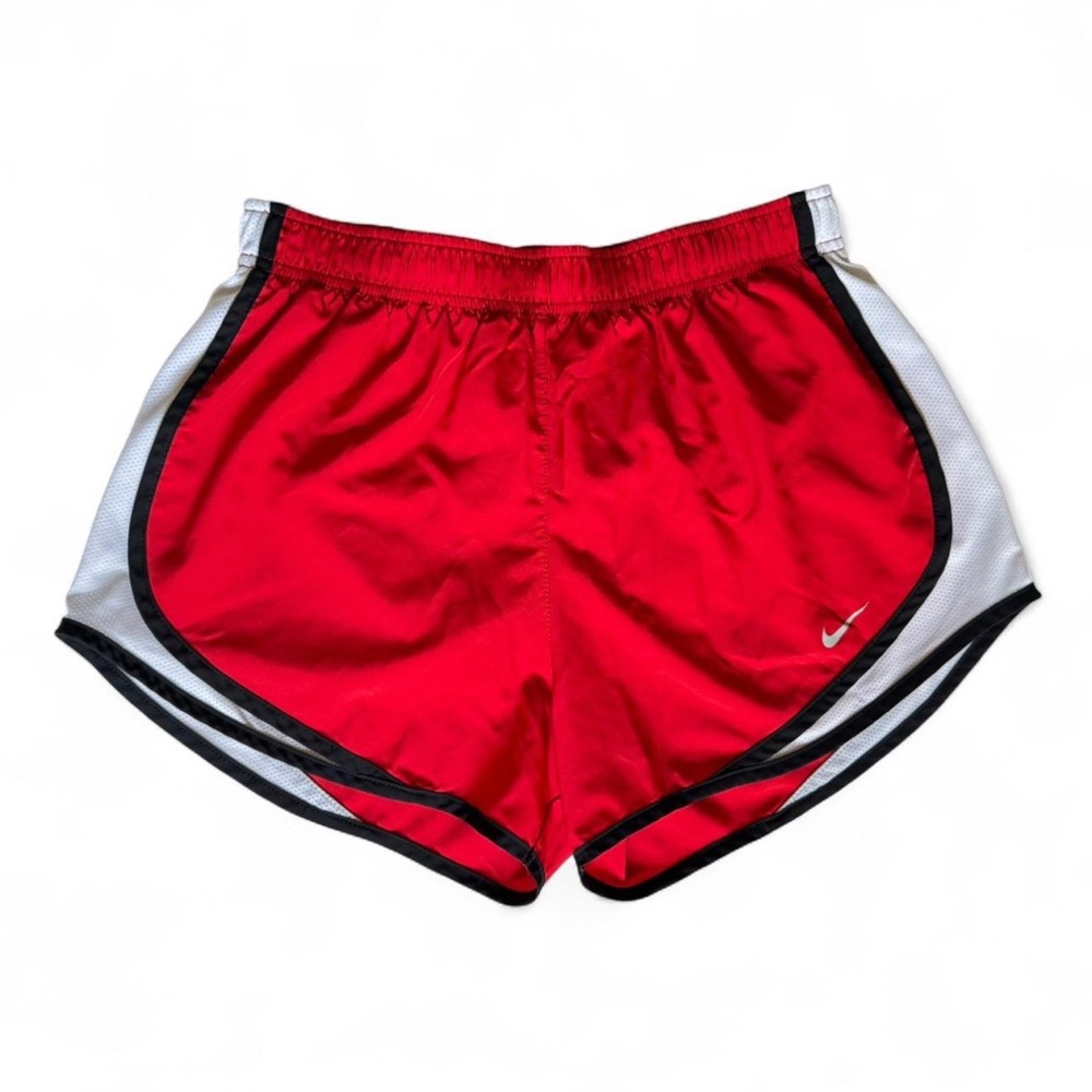Nike red white and black tempo running shorts with drawstring tie waistband